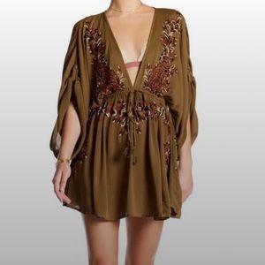 Free People Pineapple Embroidered Mini Dress XL